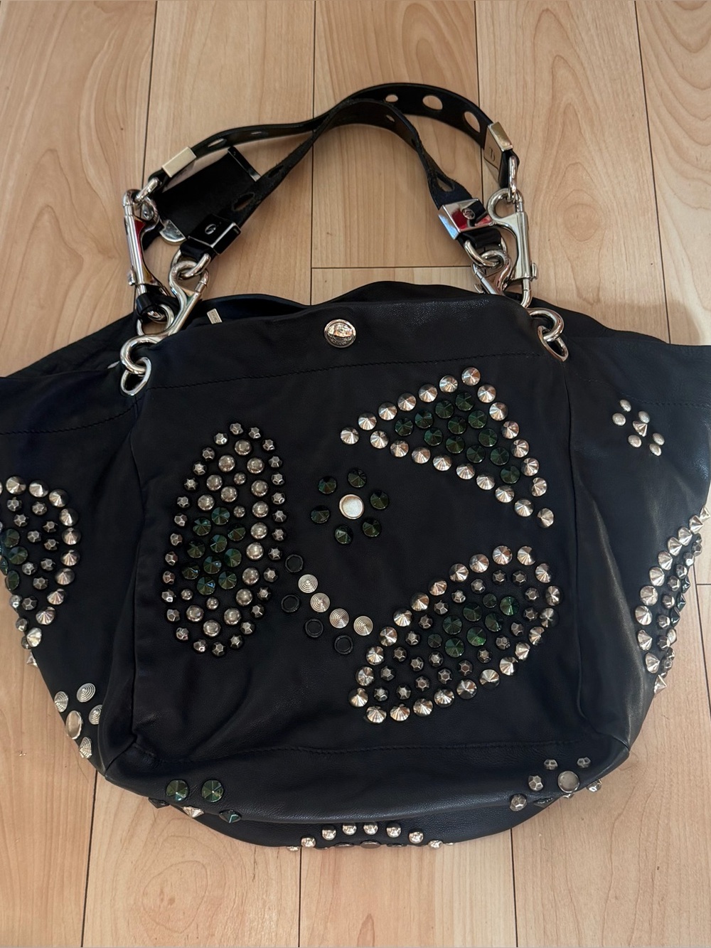 JIMMY CHOO Black Lambskin Studded Lohla Jane Two Way Tote. MINT! RT $ 2295. - Picture 13 of 16